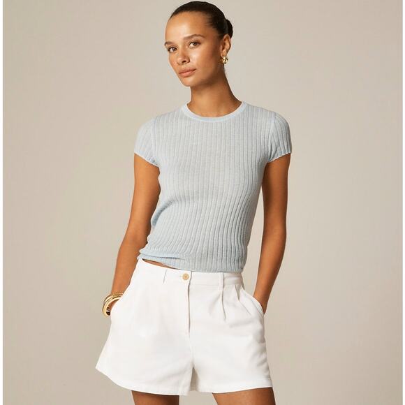 J.Crew 3" Pleated Heritage Chino Shorts WMNS 0 White Mid-Rise Stretchy Pockets - Picture 1 of 8